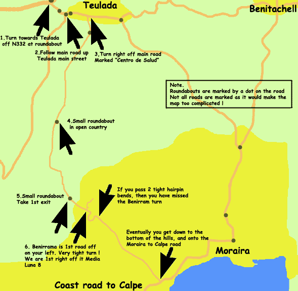 Map showing our house in Moraira from Teulada