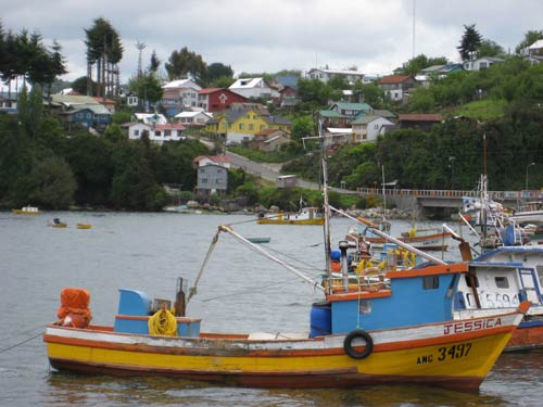 Colourful fishing boats Chiloe