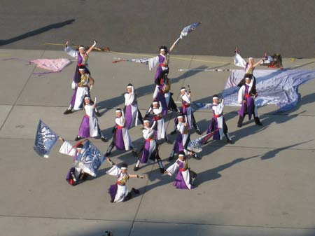 Japanese dancers bidding farewell to cruise ship