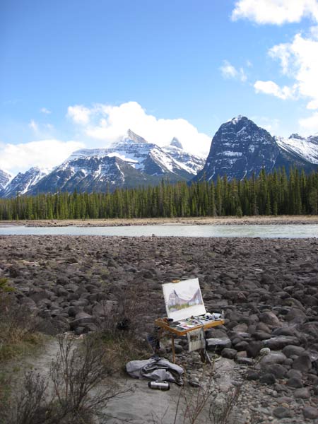 artist's workon Icefield Parkway