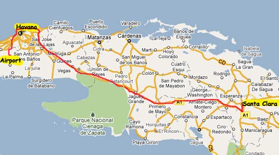 map santa clara to havana